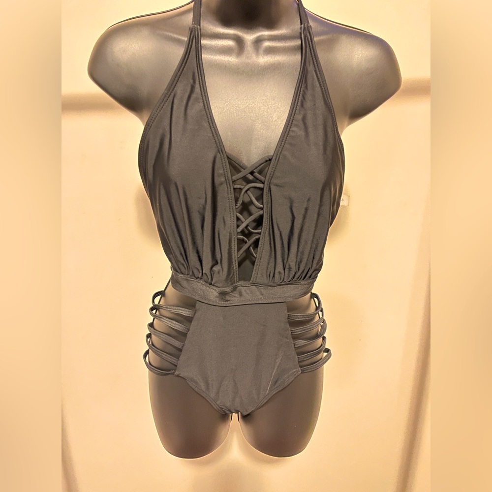 SHEIN   Black Criss Cross Ladder Cut-out One Piece. Size S